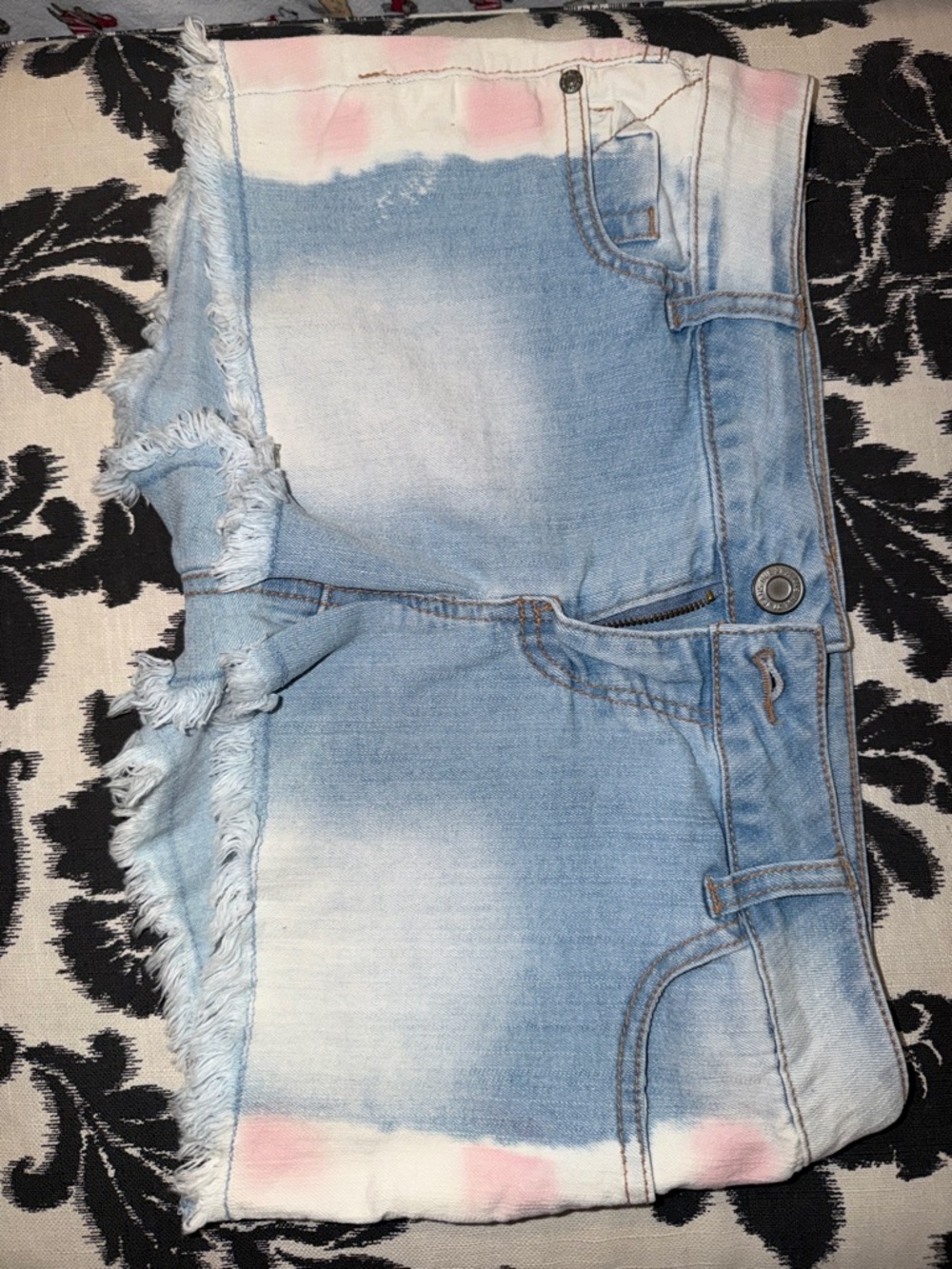 Light Wash Denim Cutoff Shorts with Pink Dip-Dye Accents